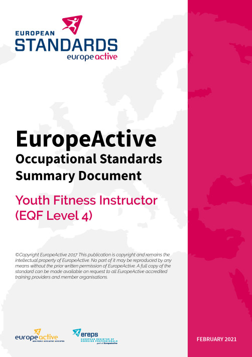 EuropeActive Standards Youth Fitness Instructor (EQF Level 4)